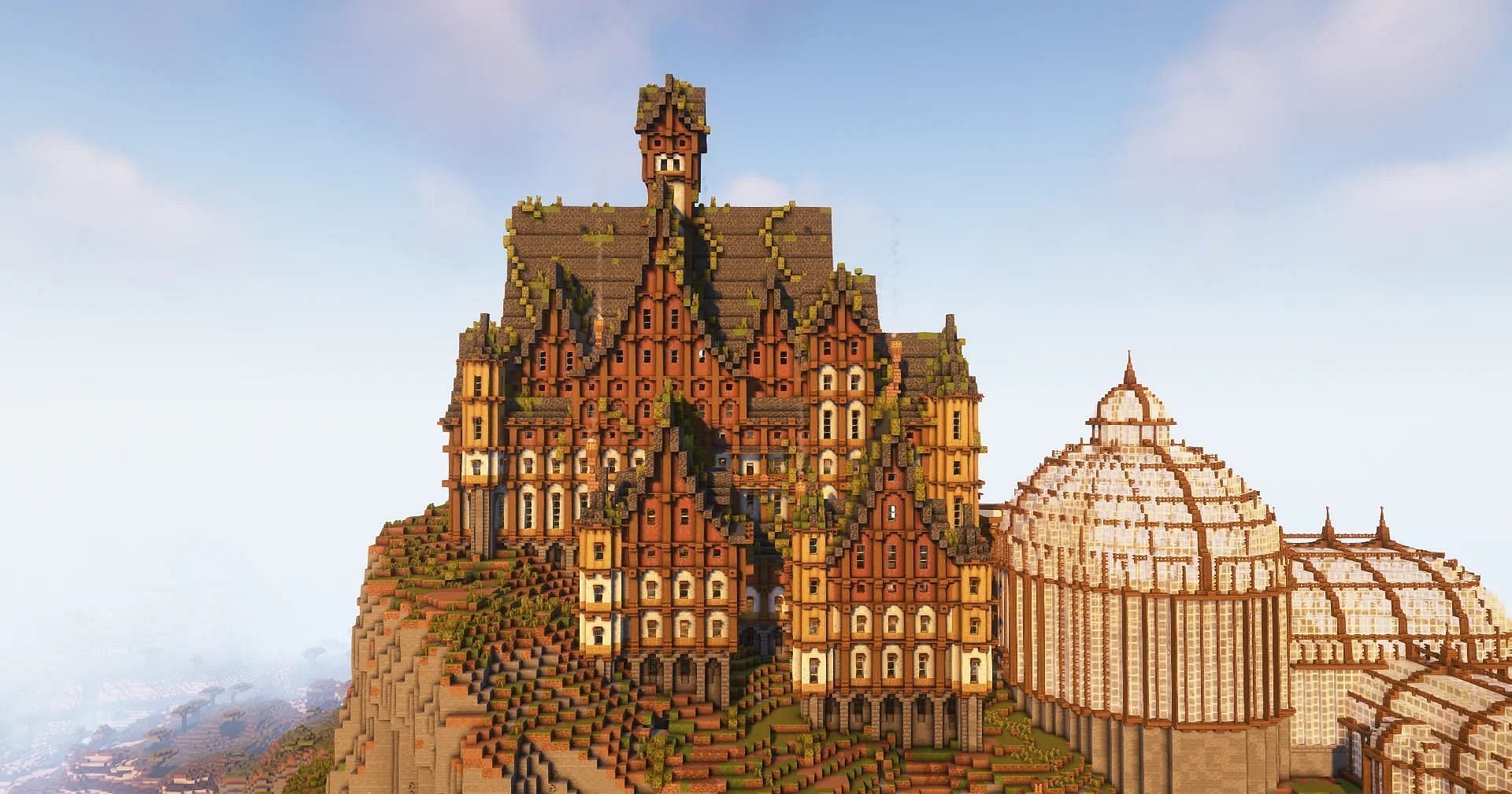 A beautiful castle made in the game (Image via Reddit/MineMxts/Mojang Studios)